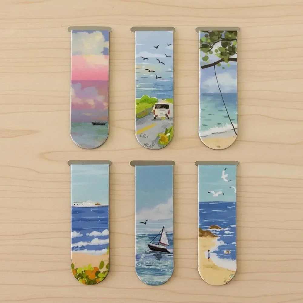 Kit 12 Marcador Página Imã Magnéticos Paisagens Marcadores Holográfico