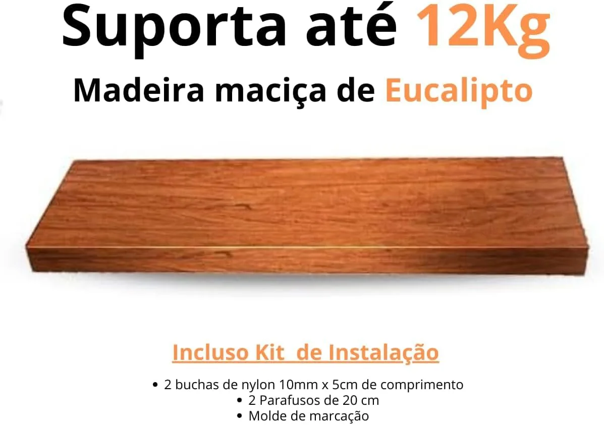 Prateleira Flutuante de Madeira Maciça com Suporte Invisível – 50 a 80 cm – Cores Mel Preto ou Verniz Incolor – Para Sala Quarto e Cozinha (Verniz Incolor, 60cm, 2)