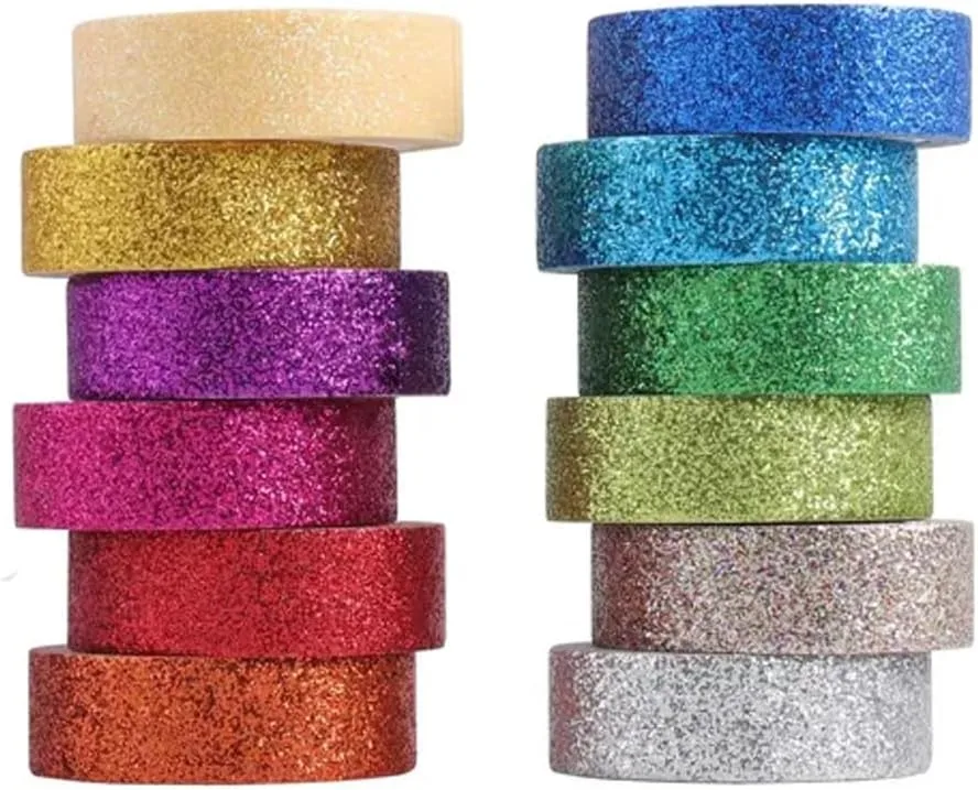 PAPELARIA FOFA KAWAII JOGO FITAS ADESIVAS GLITTER 9PC
